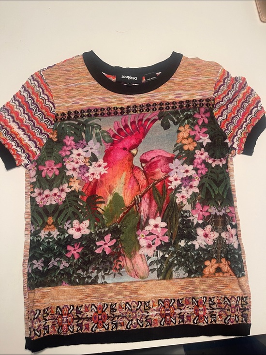 Desigual Tops - Desigual Pink Multi Parrot Floral Short Sleeve Tee BNWOT